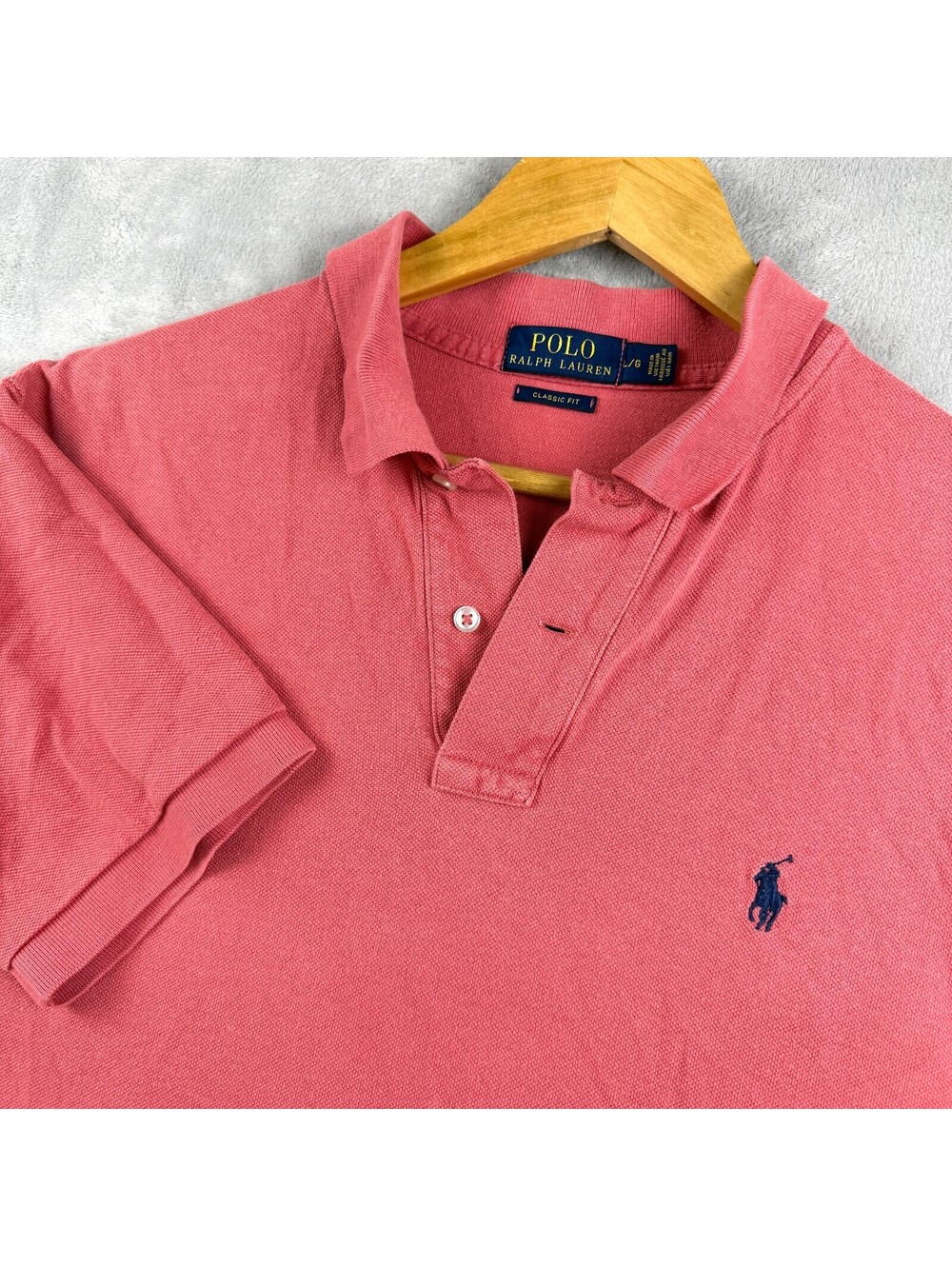 Polo Ralph Lauren Men's L Classic Fit Polo Shirt Coral Pink Short Sleeve Pony